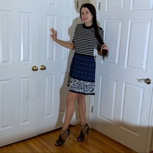 RED VALENTINO Black/White Stripes with Blue floral